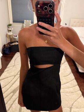 Zara Strapless Black Mini Dress with Side Cutout